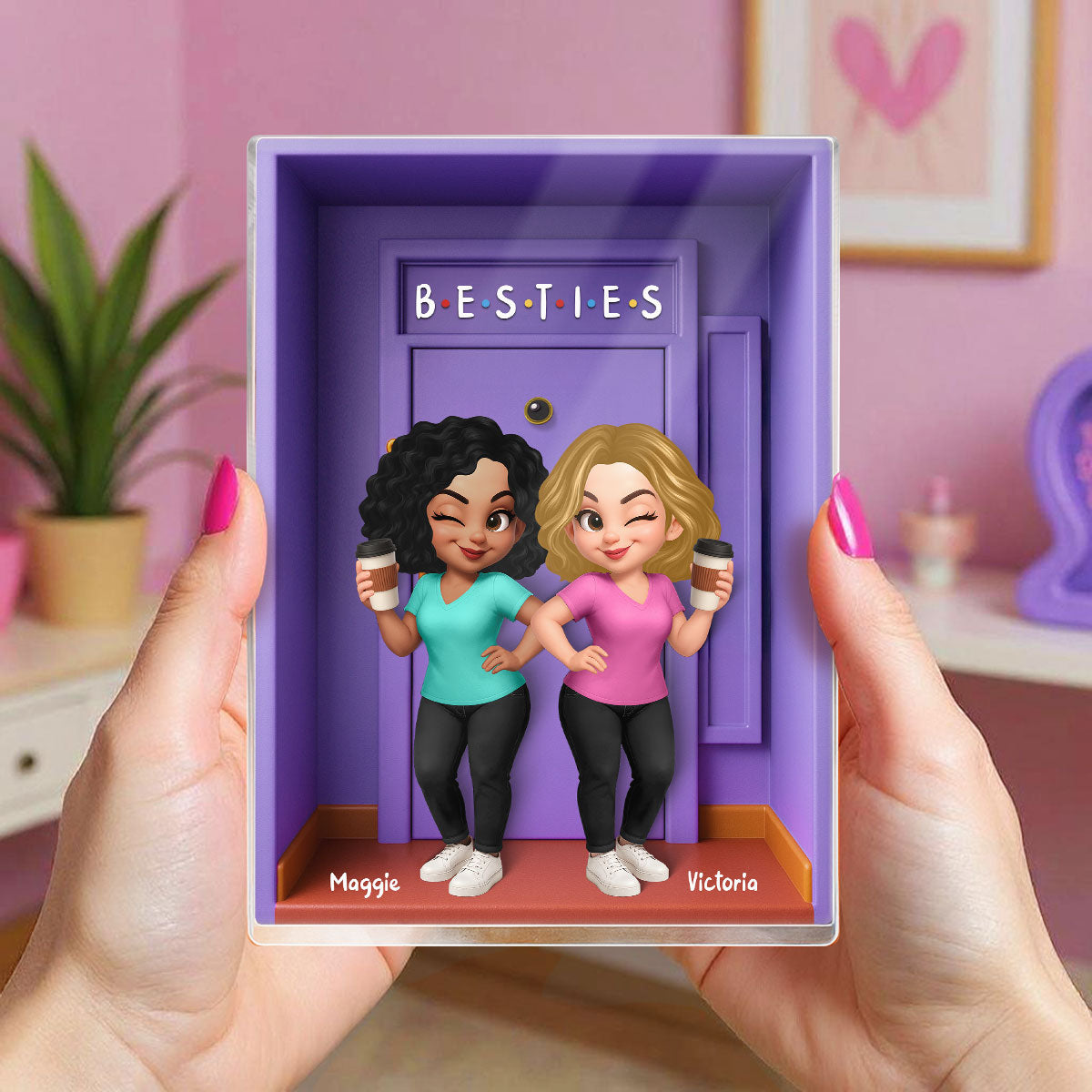 Besties Purple Door Entryway 3D Effect Personalized Acrylic Block, Gift for Best Friends, Besties, Sisters