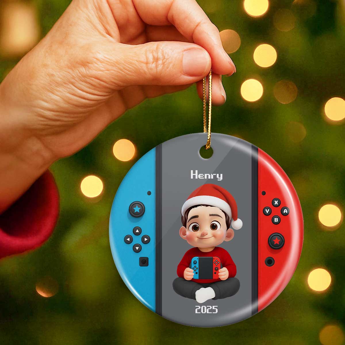 Christmas Gamer - Personalized Ceramic Ornament - Gift for Boys Girls Kids