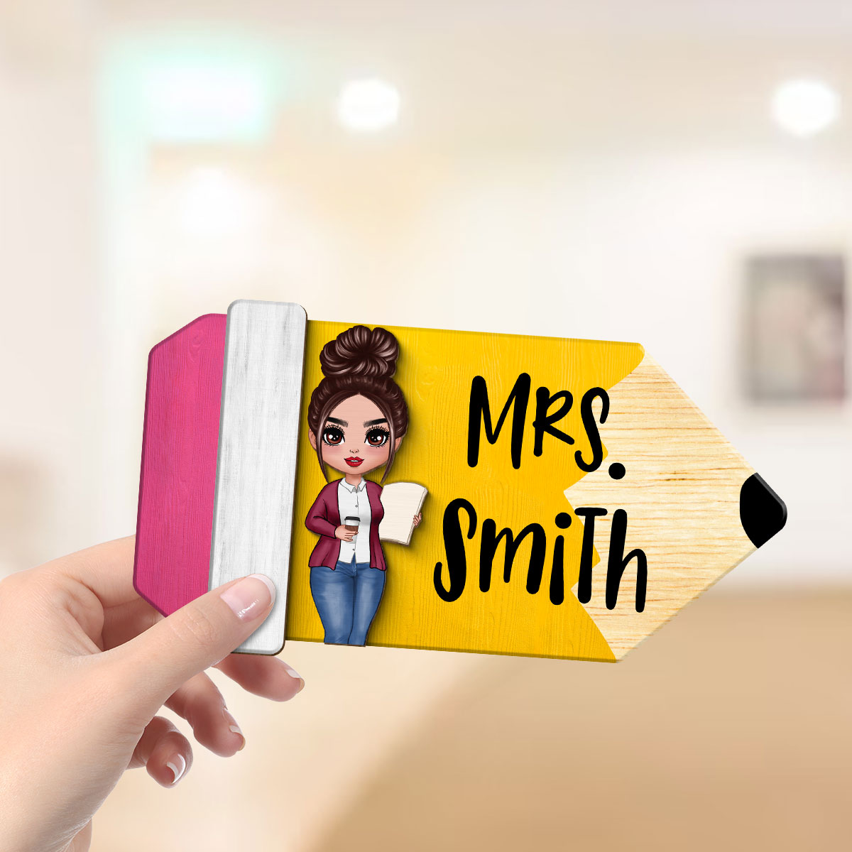 Teacher Pencil Personalized 2-Layer Wooden Plaque, Gift For Teacher, Teacher Classroom Decor
