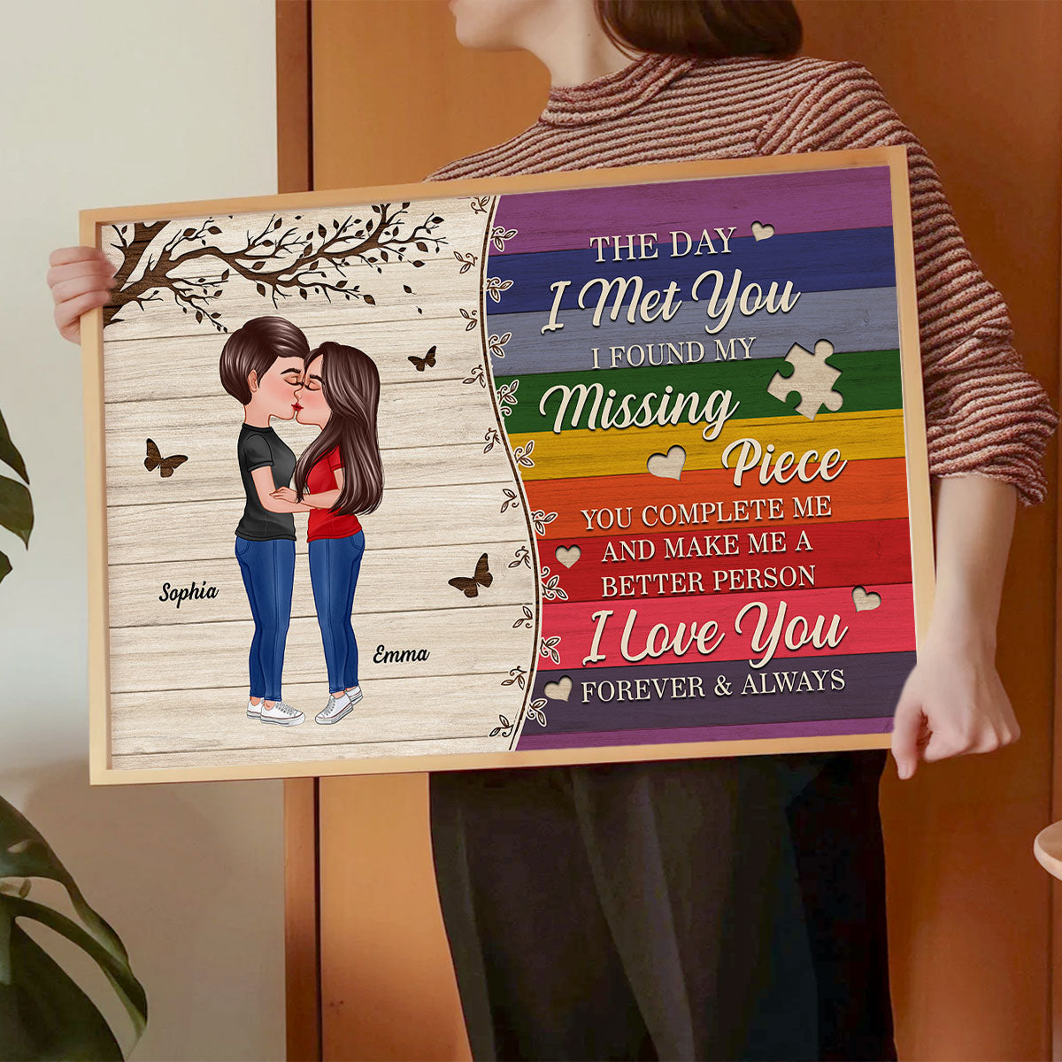 Colorful Wood Pallets The Day I Met You LGBTQ Couple Kissing Personalized Poster, Pride Month Gift