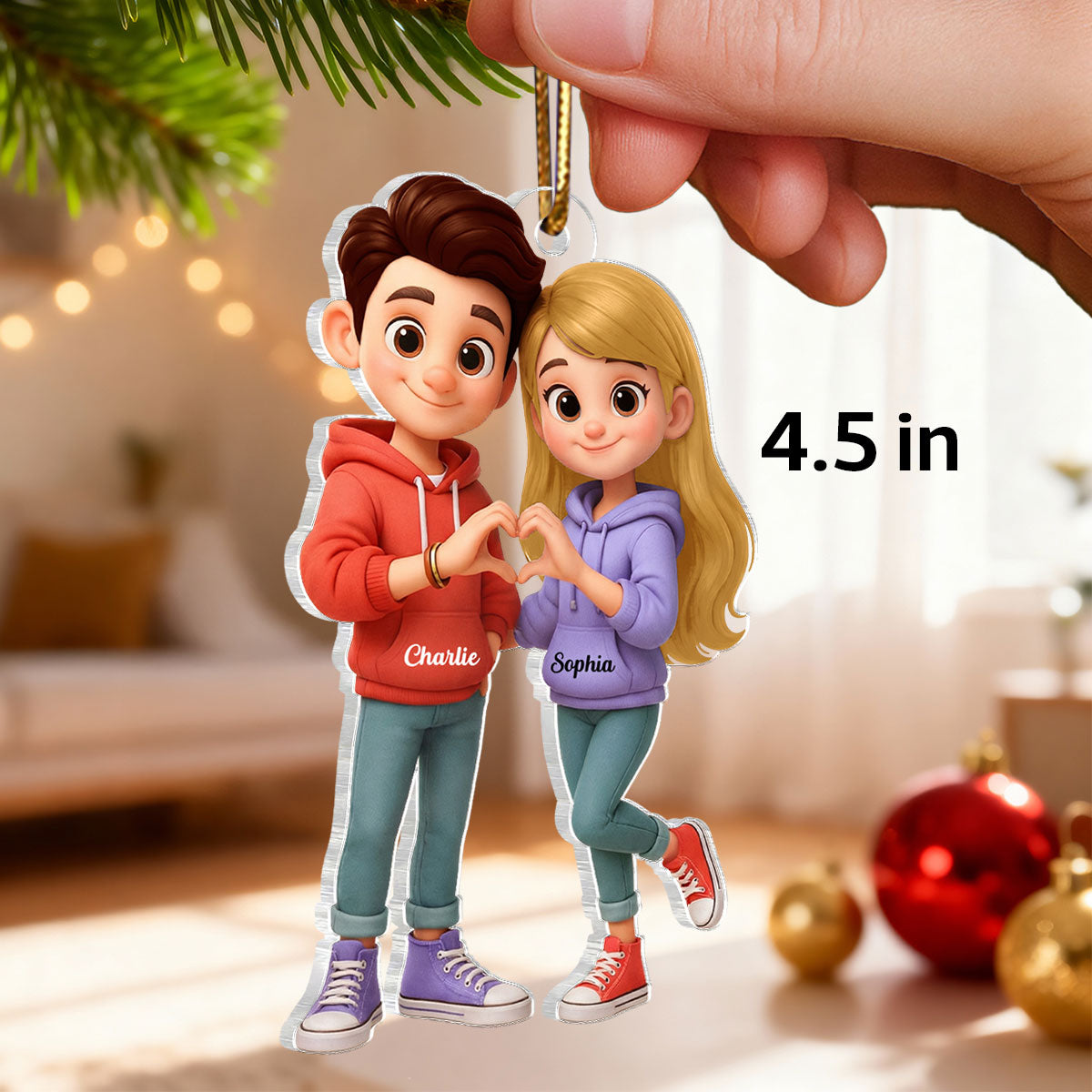 Cute Cartoon Couple Heartfelt Moment - Personalized Acrylic Car Hanger - Sentimental Gift for him, for her