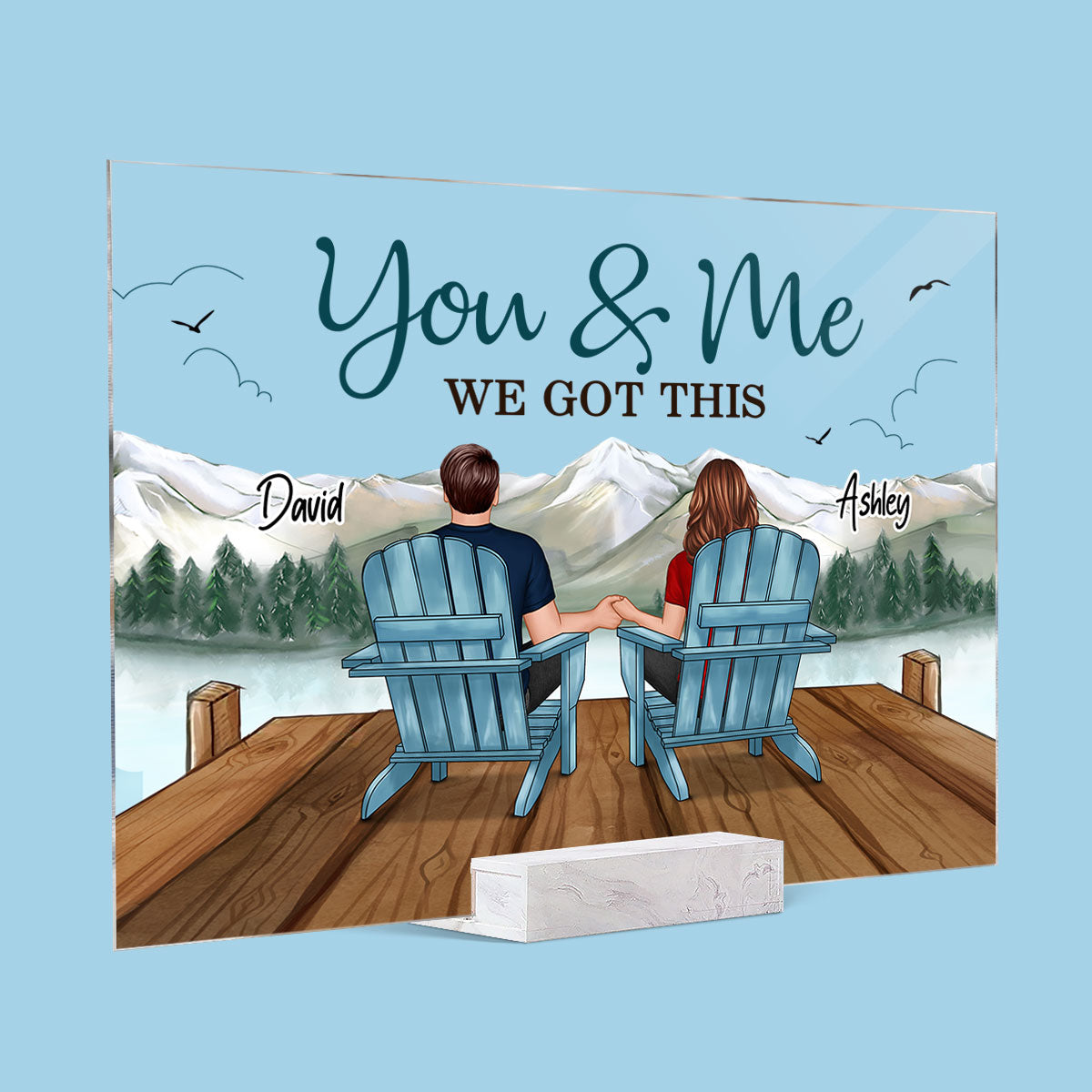 Lake Mountain View Landscape Back View Couple Sitting Gift For Him For Her Personalized Acrylic Plaque