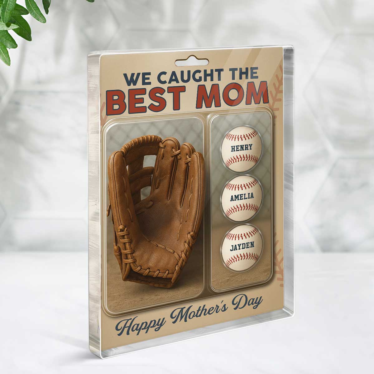 We Caught The Best Dad Grandpa Baseball & Glove Figures Style - Personalized Acrylic Block Plaque - Gift For Dad, Gift For Husband, Gift For Grandpa
