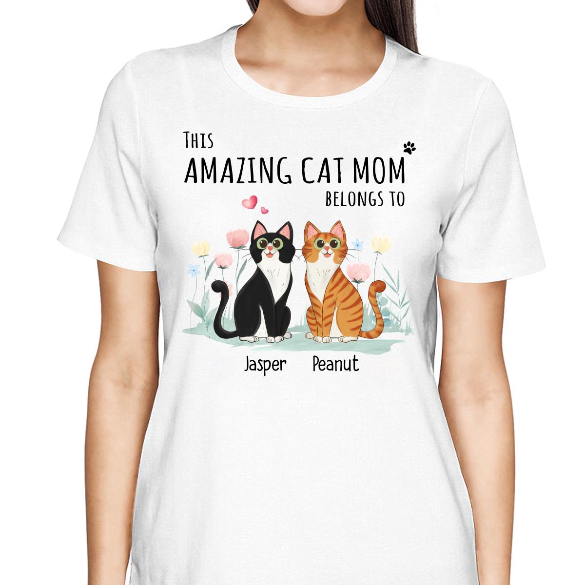 This Amazing Cat Mom Belongs To Cartoon Cat Sitting Flowers Personalized Shirt
