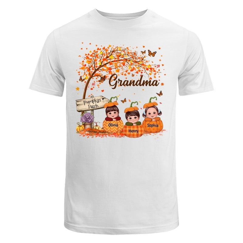 Grandma Mom Fall Season Kids Laying On Pumpkins Personalized Shirt