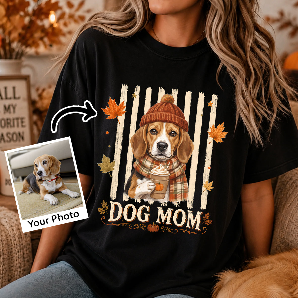 Dog Mom Fall Season Custom Photo - Personalized Shirt - Fall Season Gift For Dog Lovers