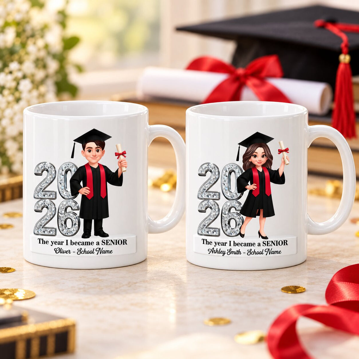 The Year I Became A Senior - Personalized Mug - Christmas Gift For Seniors, Daughter, Son, Granddaughters, Grandsons