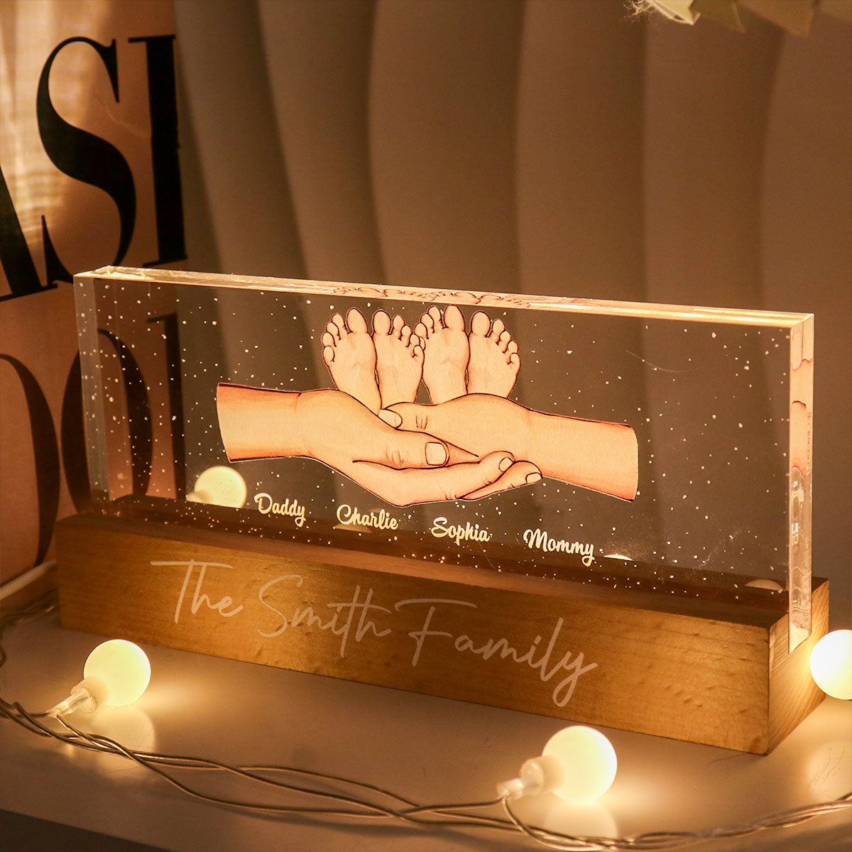 Family Parents Hands Kids Feet Personalized Acrylic LED Night Light