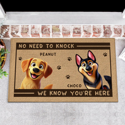 No Need to Knock We Know You're Here Funny Cute Dog Personalized Doormat, Housewarming Gift, Custom Mat