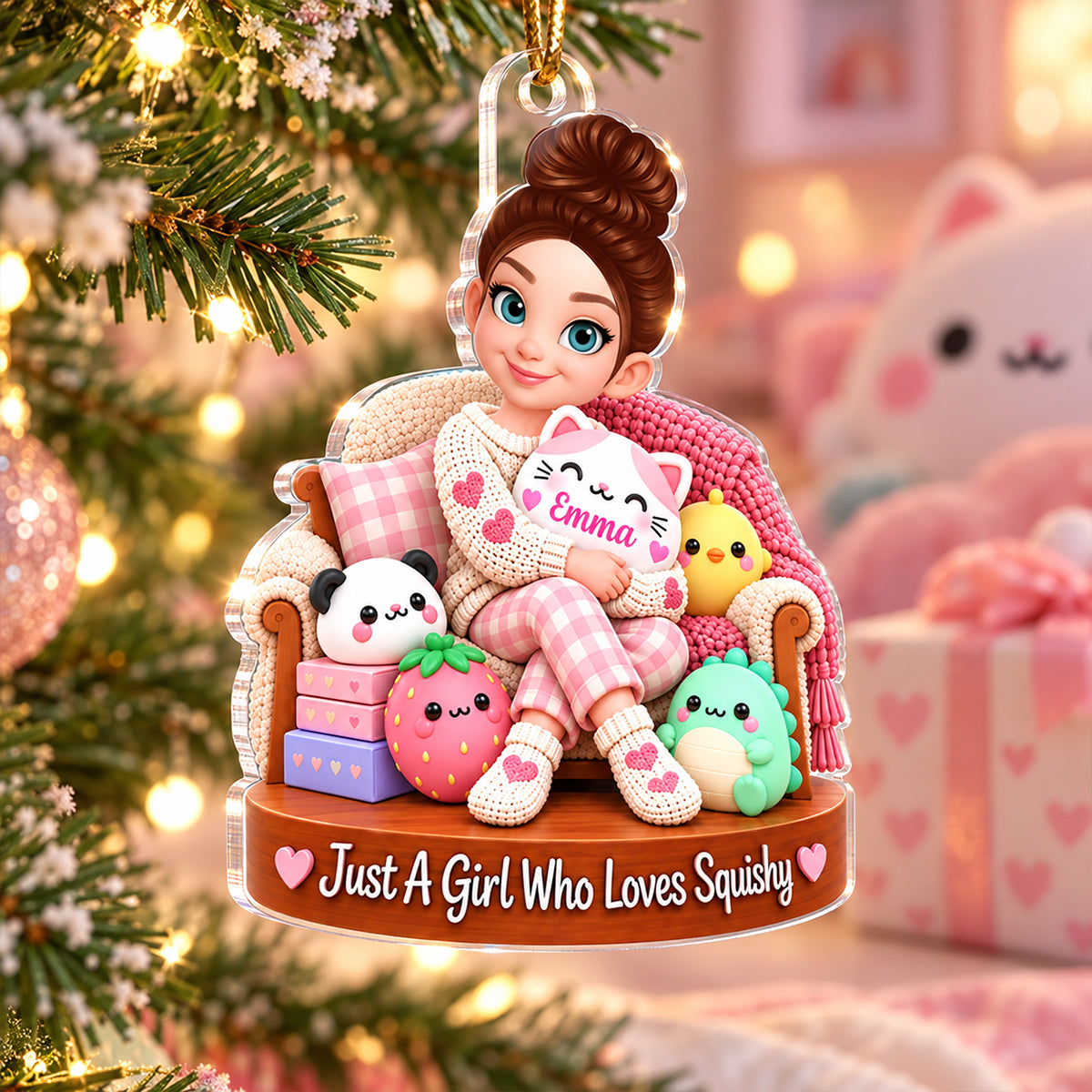 Just a Girl Who Loves Squishy - Personalized Acrylic Ornament - Christmas Gift for Daughter, Granddaughter