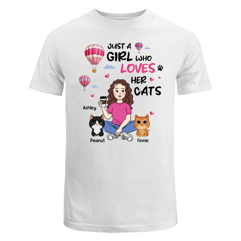 Just A Girl Who Loves Cats Cartoon Girl Balloon Personalized Shirt