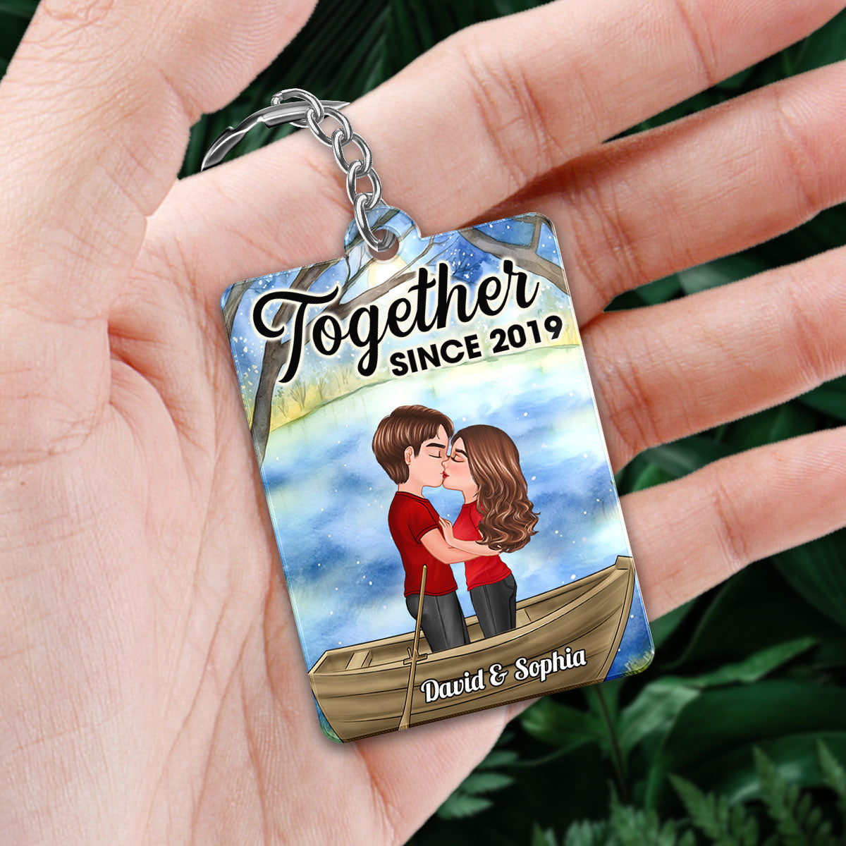 Doll Couple Kissing In Boat On Lake Favorite Song QR Code Personalized Acrylic Keychain