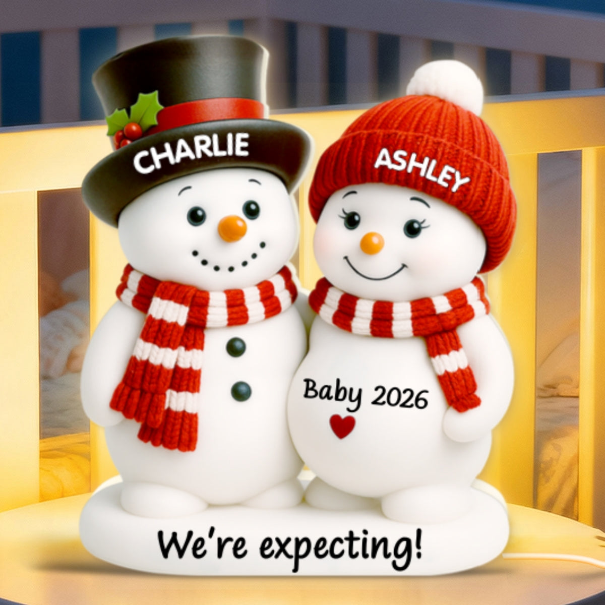 Christmas Snowman Couple Parents We're Expecting Pregnancy Baby Arriving - Personalized Light Box
