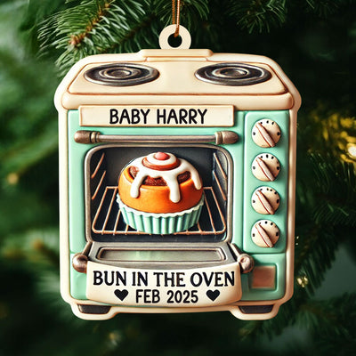 Vintage Bun In The Oven Pregnancy Announcement Keepsake Christmas Gingerbread 3D Effect Personalized Acrylic Ornament
