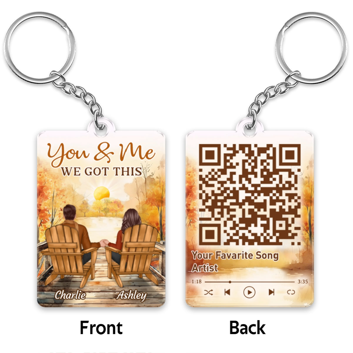 Couple Back View Lake Fall Season Favorite Song QR Code Personalized Acrylic Keychain