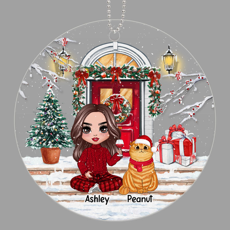 Cat Mom Christmas Front Porch Personalized Acrylic Ornament
