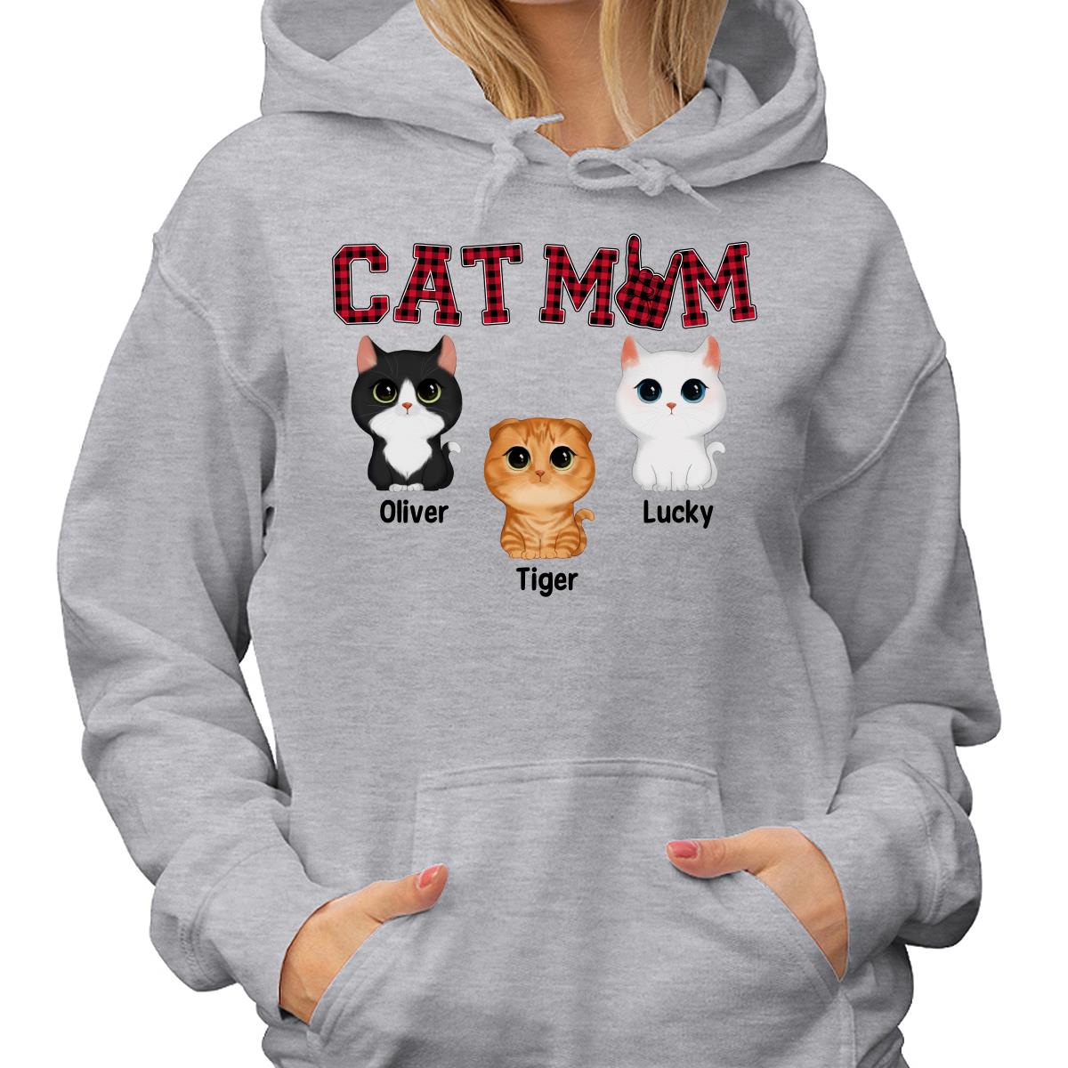 Watercolor Cute Cats Cat Mom Red Plaid Checkered Pattern Personalized Shirt