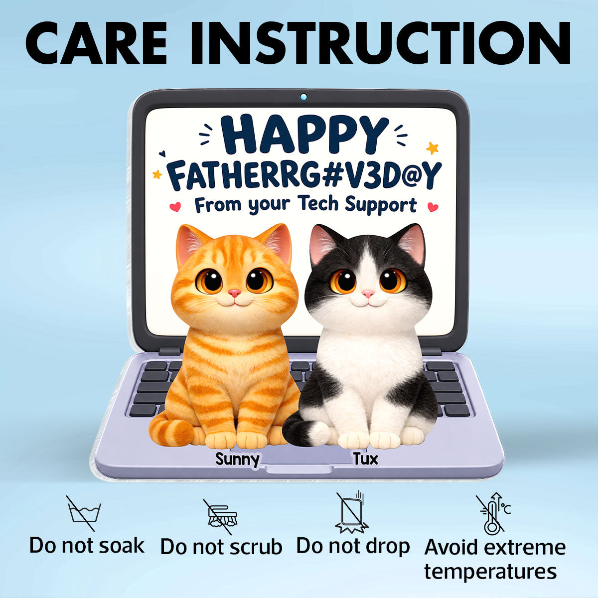 Cute Fluffy Cats Happy Father's Day From Tech Support 2D Flat - Personalized Acrylic Block Plaque - Funny Father's Day Gift For Cat Dad, Cat Lovers