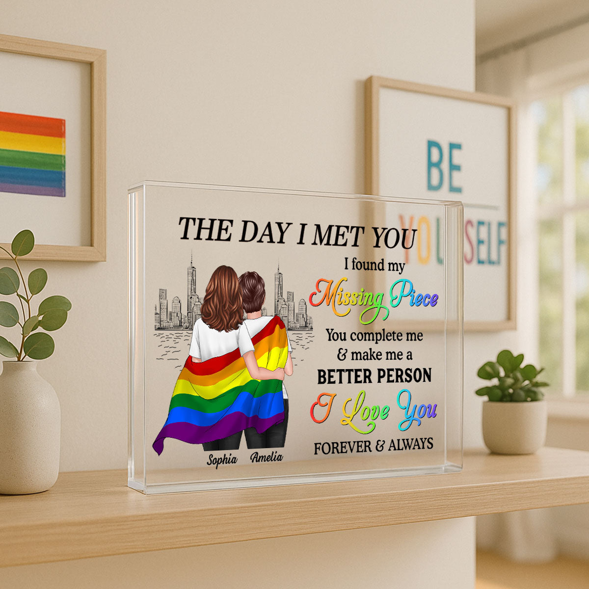Pride Month LGBT Couple The Day I Met You Personalized Rectangle Acrylic Block Plaque, Gift For Couple
