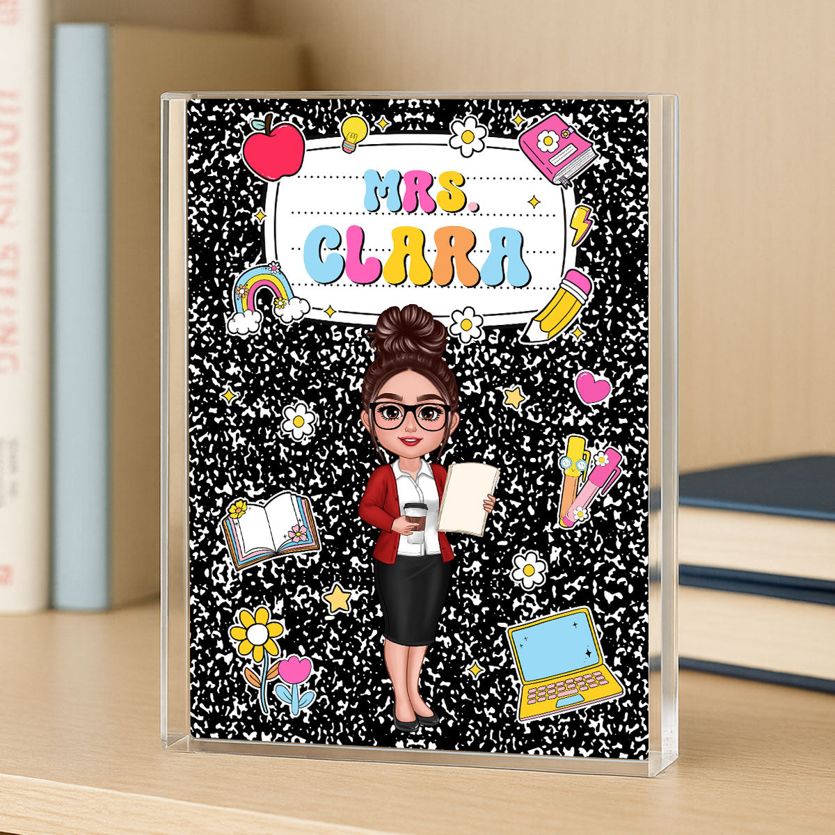 Teacher Composition Book Pattern Personalized Rectangle Acrylic Block, Gift For Teacher
