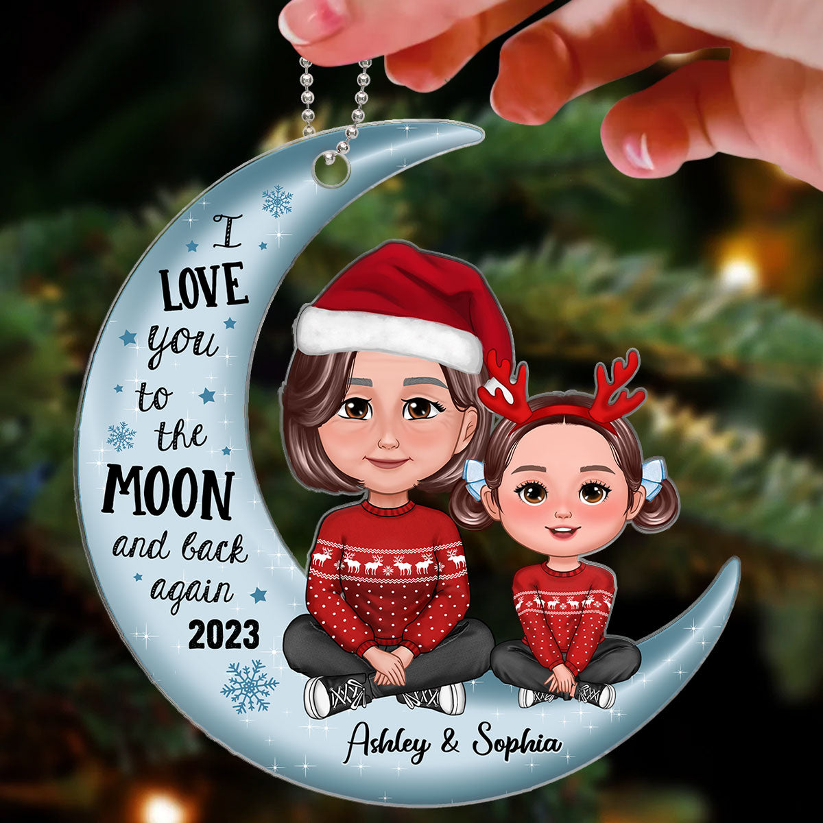 Cute Grandma Grandkid Crossed Legs On Moon Gift For Grandson Granddaughter Personalized Acrylic Ornament