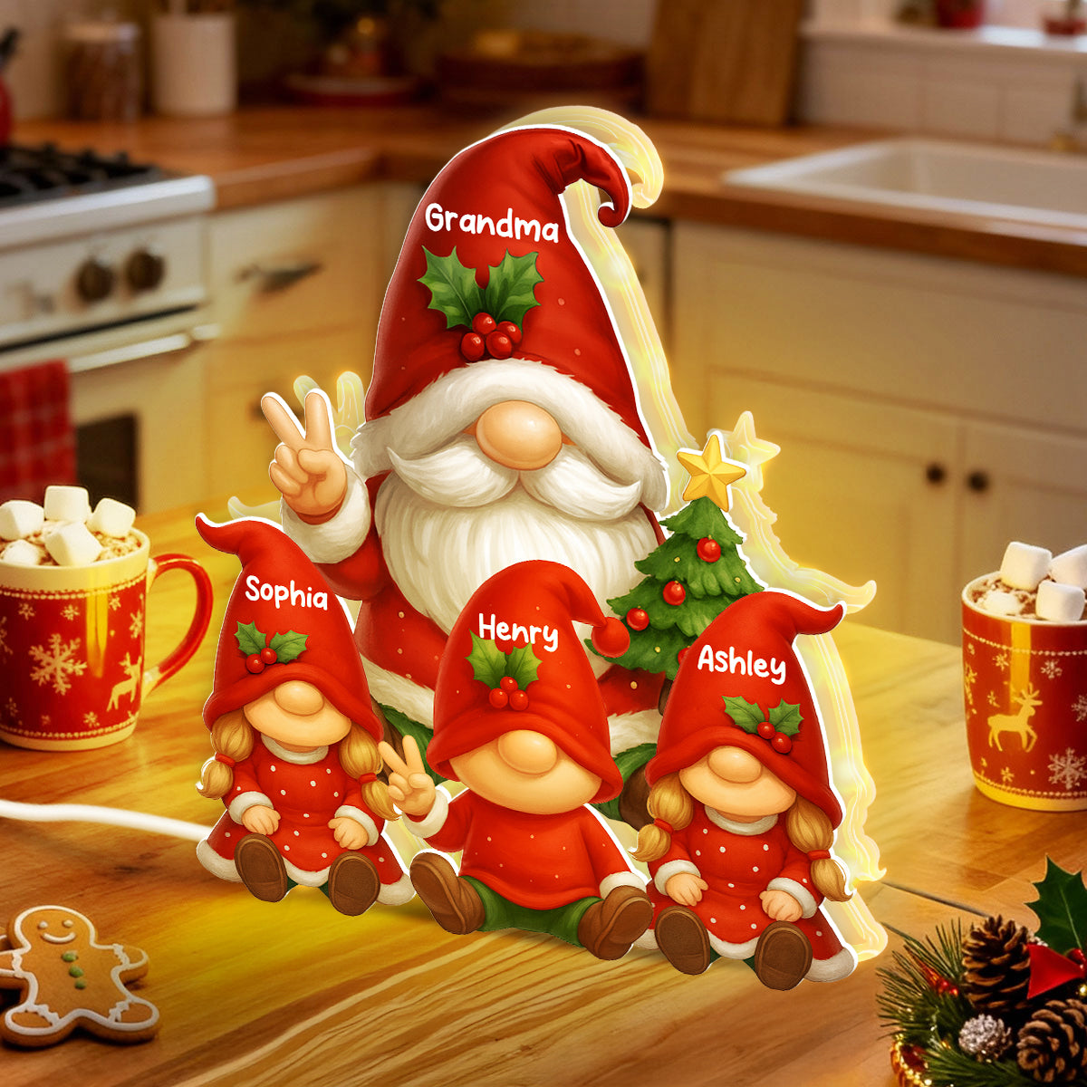 Gnome Grandma & Grandkids Festive Holiday - Personalized Light Box - Christmas Decor, Christmas Gift for Grandma