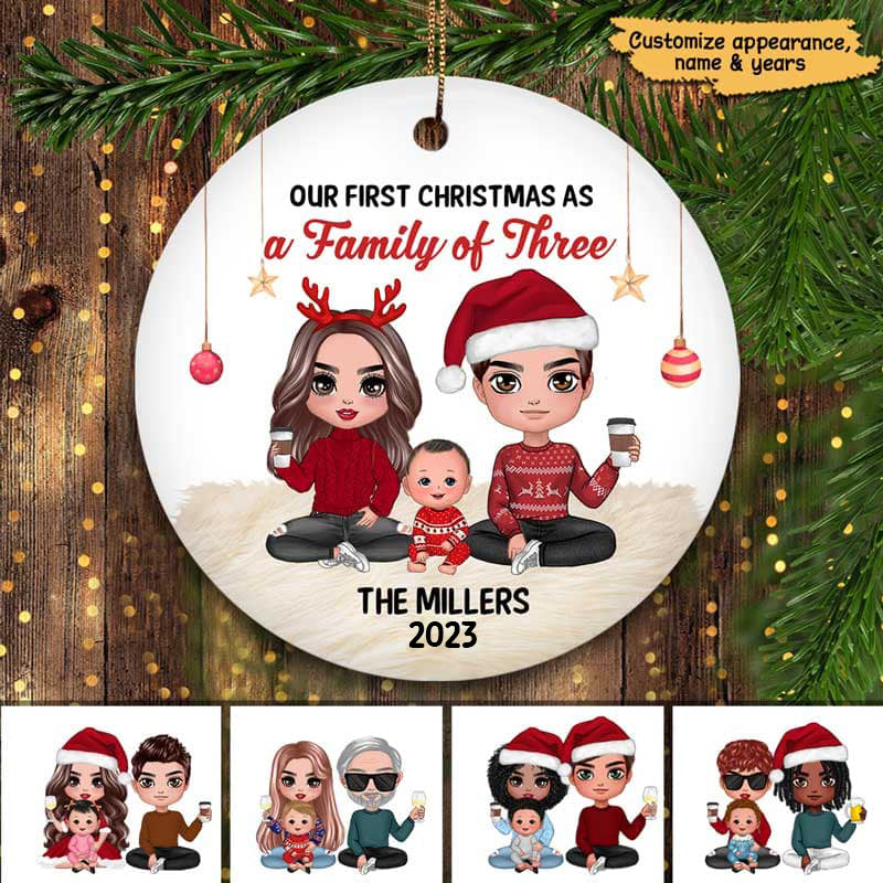 First Christmas As Family Doll Personalized Circle Ornament