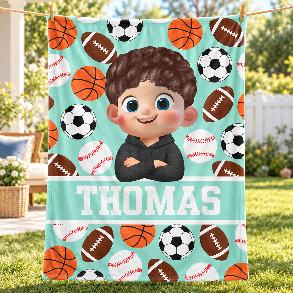 Multiple Sports Lovers Boy Girl Custom Name - Personalized Fleece Blanket - Christmas Gift For Kids Sport Lovers, Grandson, Son, Granddaughter, Daughter