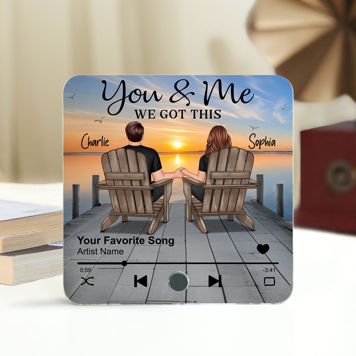 Eternal Love Couple Sitting On The Lake Dock - Personalized Music Fridge Magnet - Heartfelt Gift For Couple, For Him, For Her, Husband, Wife
