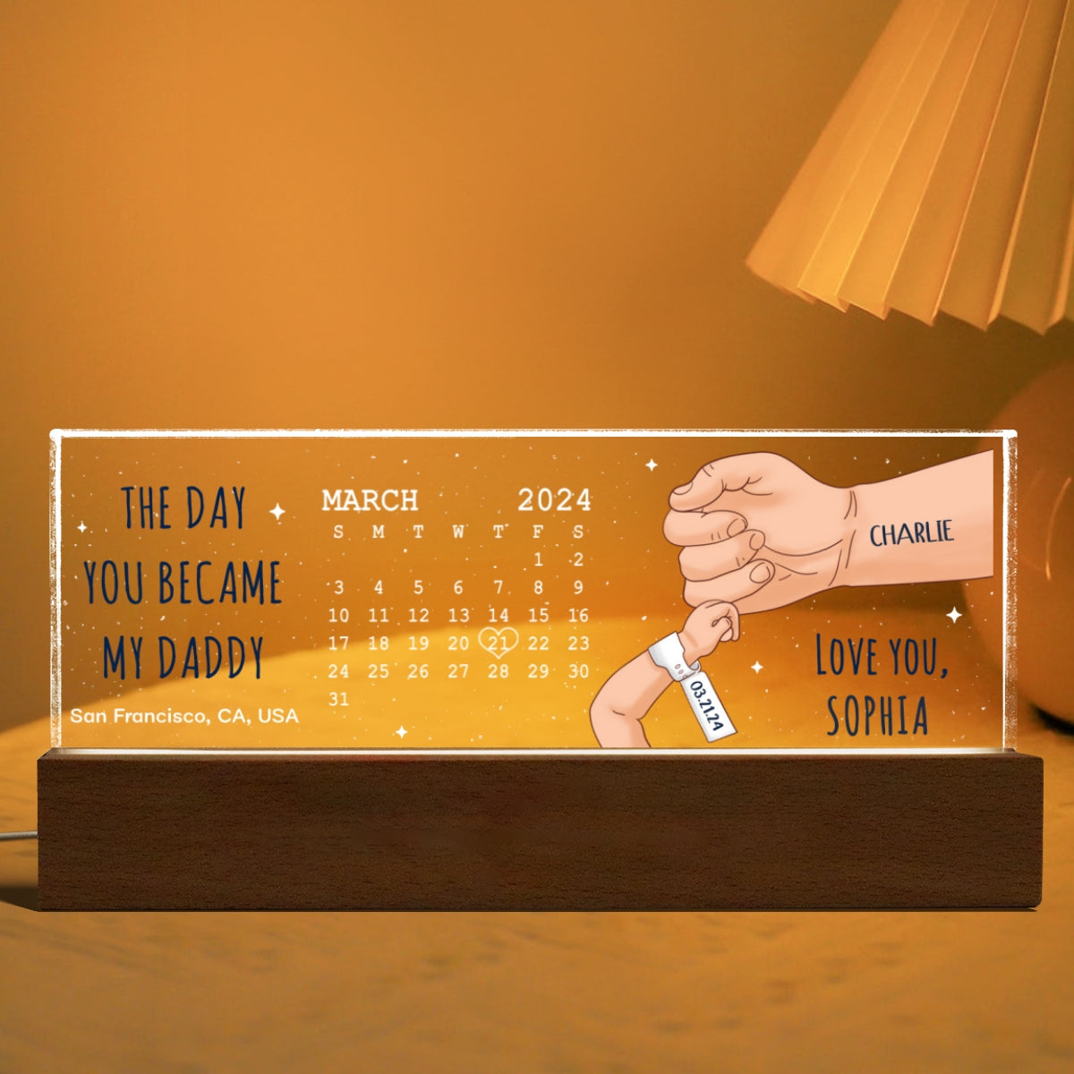 The Day You Became My Daddy Calendar Personalized Acrylic LED Night Light