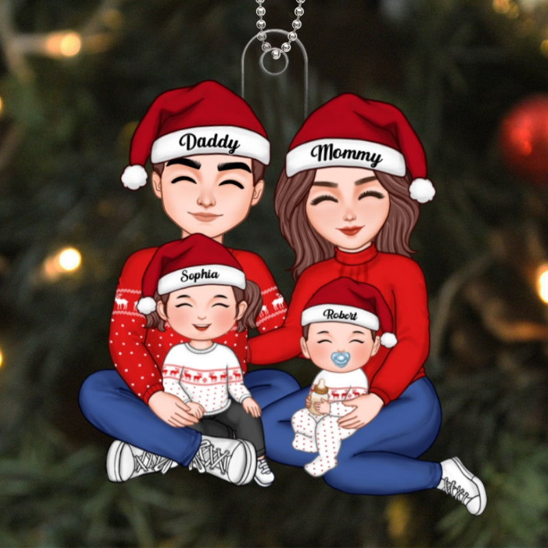 Happy Family Sitting Hugging Personalized Acrylic Ornament