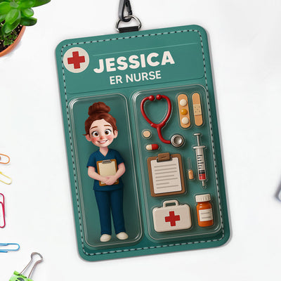 3D Effect Nurse Job Title Figure Style Personalized ID Badge Holder, Gift For Nurse CNA CMA