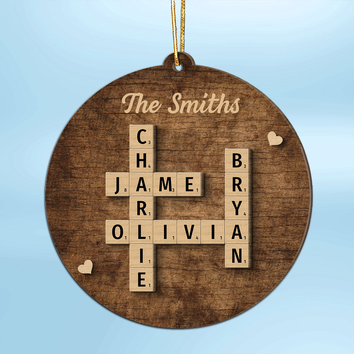 Family Members Names Crossword Puzzle Art Personalized 2-Layer Wooden Ornament