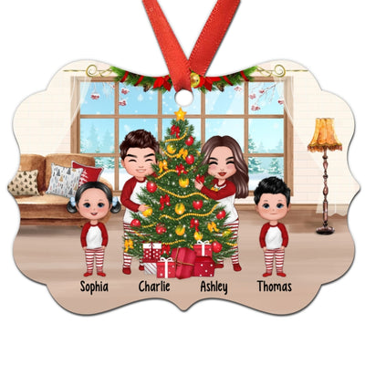 Doll Family Decorating Christmas Tree Personalized Christmas Ornament