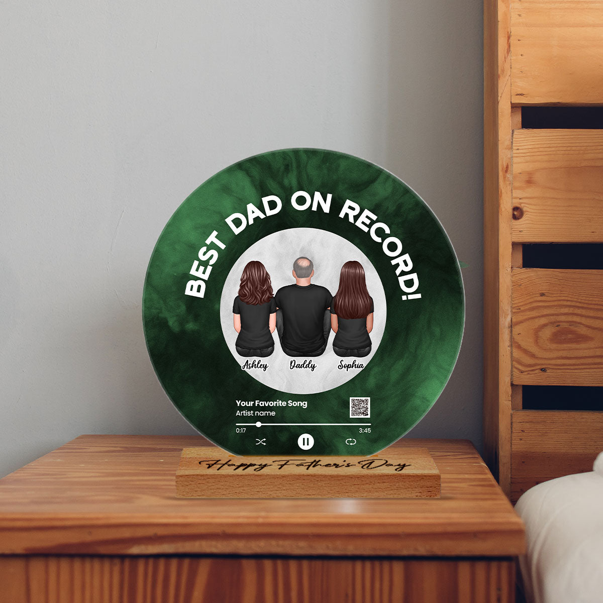 Galaxy Best Dad On Record Favorite Song Scannable QR Code Personalized Acrylic Record Plaque, Gift For Dad