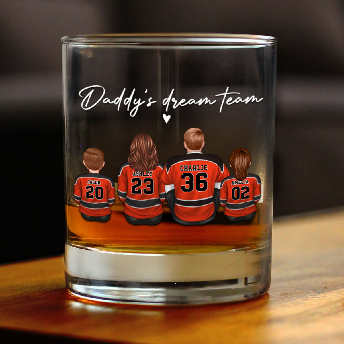 Hockey Daddy's Dream Team Personalized Wine Glass, Father's Day Gift for Hockey Dads