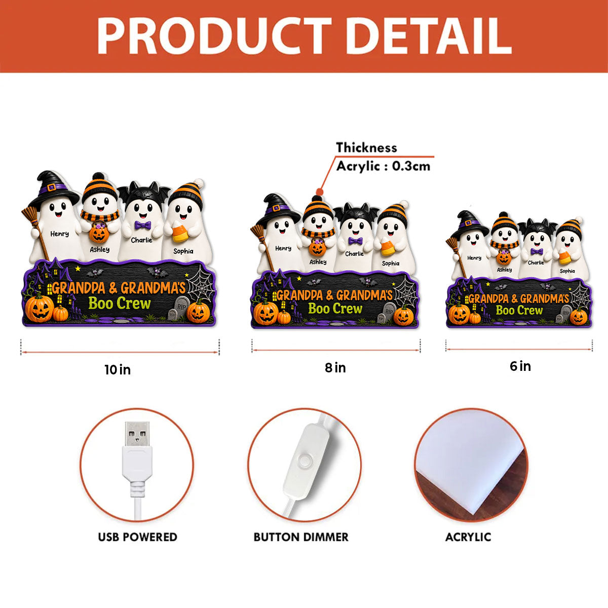 Halloween Grandpa Grandma's Boo Crew - Personalized Light Box - Halloween Decor For Grandparents
