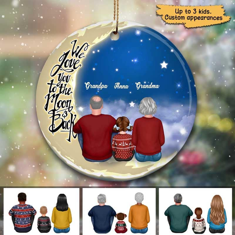 Grandma Grandpa Grandparents Grandkid On Moon Personalized Circle Ornament