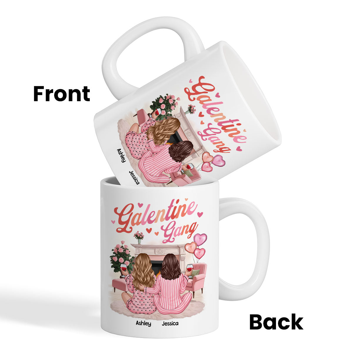 Galentine Gang Pretty Besties Sisters In House Personalized Mug,  Mug, Social Club, Besties Gift