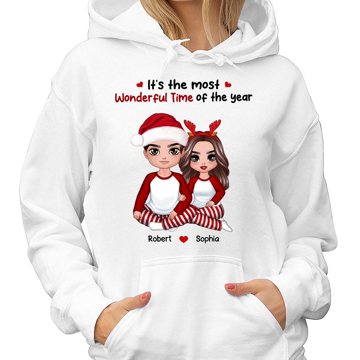Christmas Doll Couple Sitting Hugging Gift For Him For Her Personalized Shirt