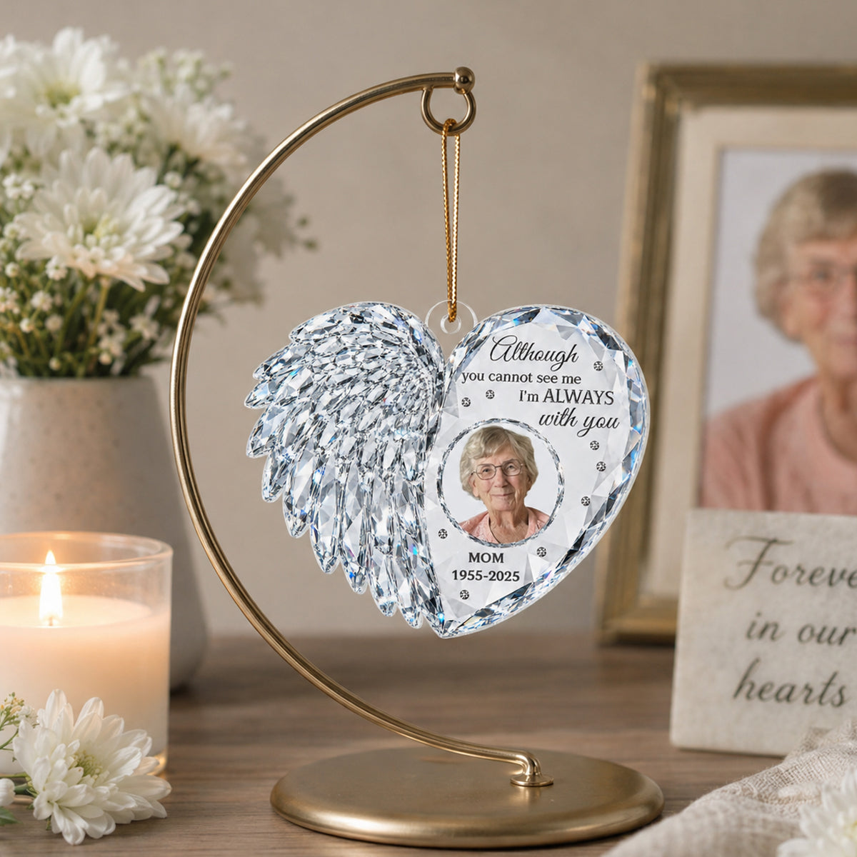 Heart Memorial Angle Wing Custom Photo - Personalized Acrylic Ornament - Memorial Gift For Loss Of Loved Ones