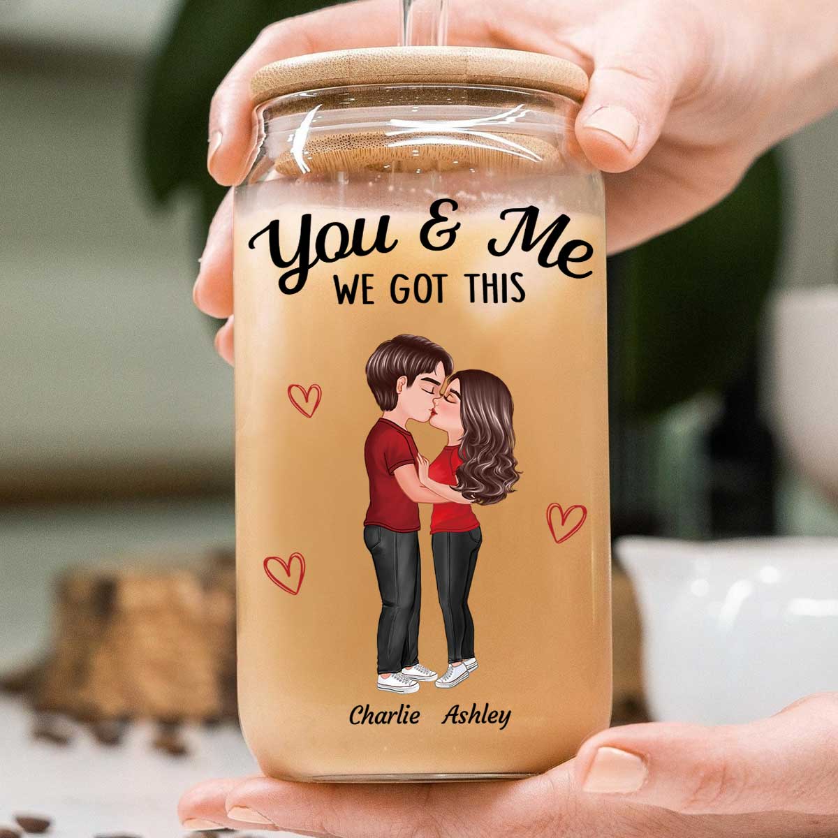 You & Me We Got This Couple Kissing Gift For Him Gift For Her Personalized Clear Glass Can