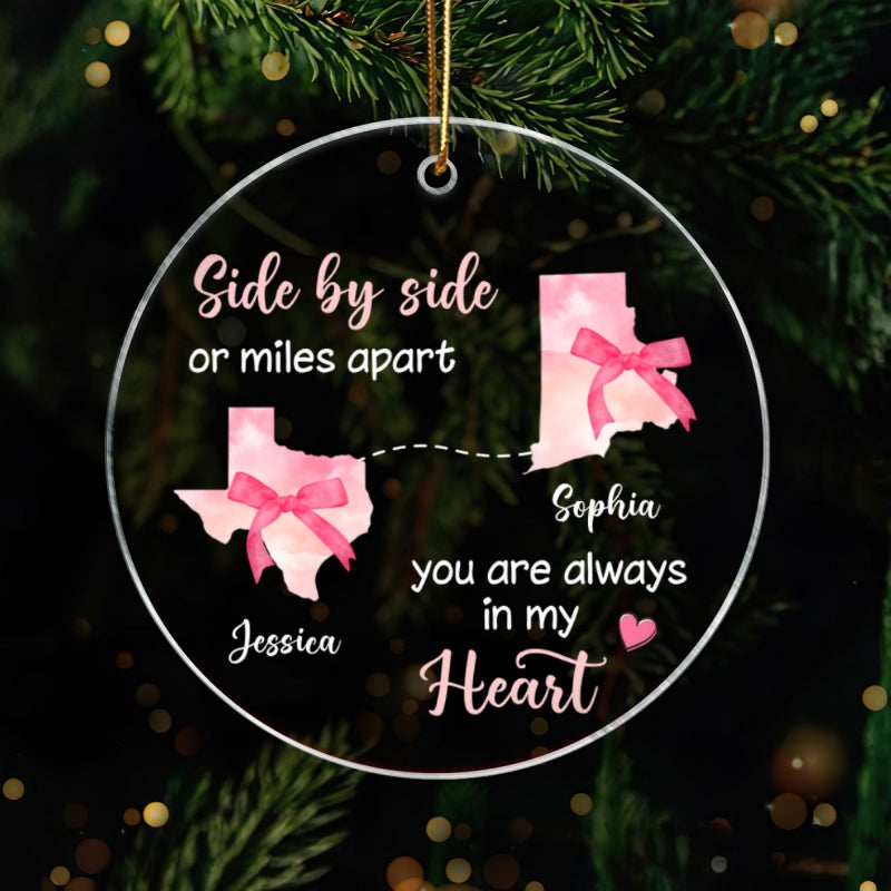 Long Distance Coquette State Map Best Friend Besties Moving Away Gift Personalized Acrylic Ornament
