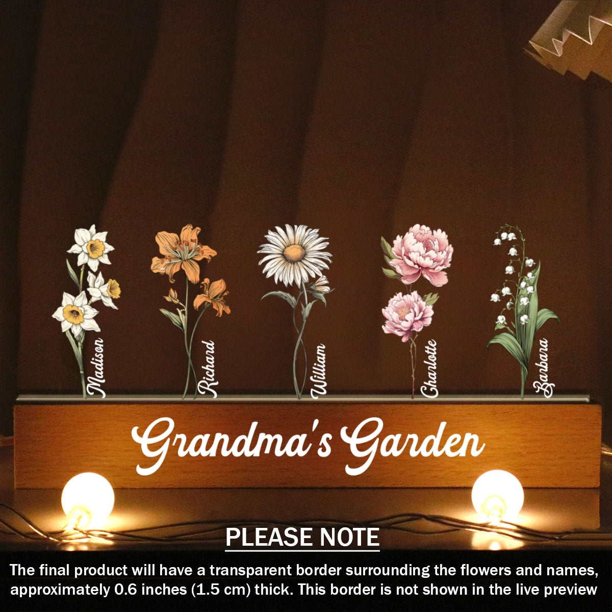 Customized Birth Month Flower 3D LED Night Light, Grandma Garden With Kids Name Gifts, Gift From Grandkids, Nana Gifts