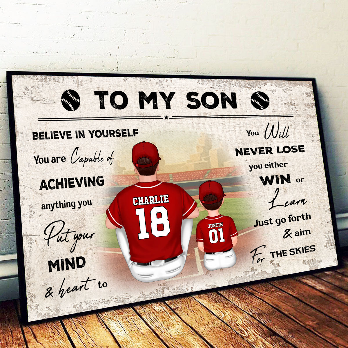 To My Son Baseball Player Personalized Horizontal Poster