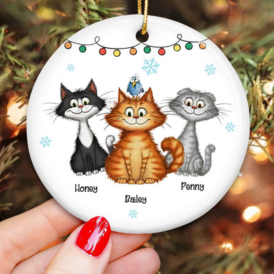 Funny Quirky Cats Personalized Ceramic Ornament, Christmas Gift For Cat Lovers