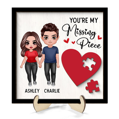 Standing Doll Couple Missing Piece Red Heart Valentine‘s Day Gift For Her Gift For Him Personalized 2-Layer Wooden Plaque