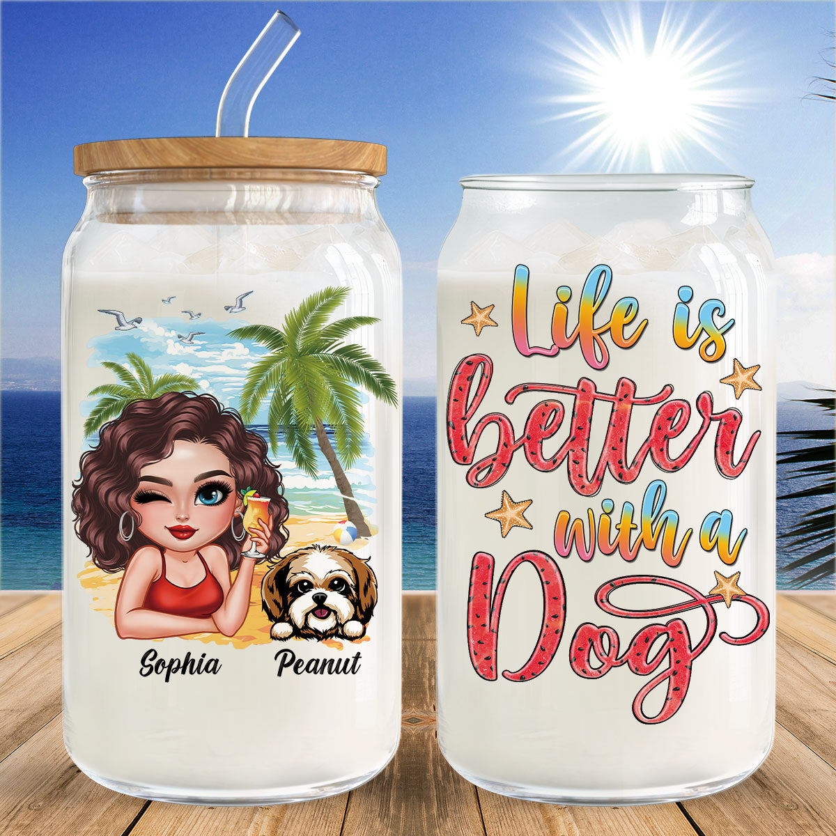 Summer Vibe Life Is Better With A Dog Personalized Clear Glass Can