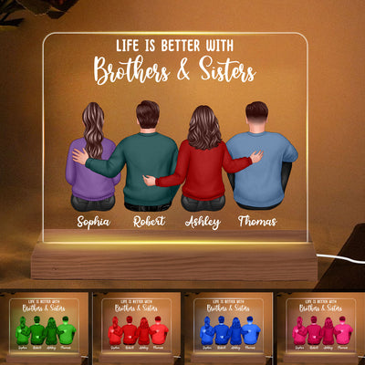 Back View Like Is Better With Brothers Sisters Personalized Custom Shape Acrylic Plaque LED Night Light