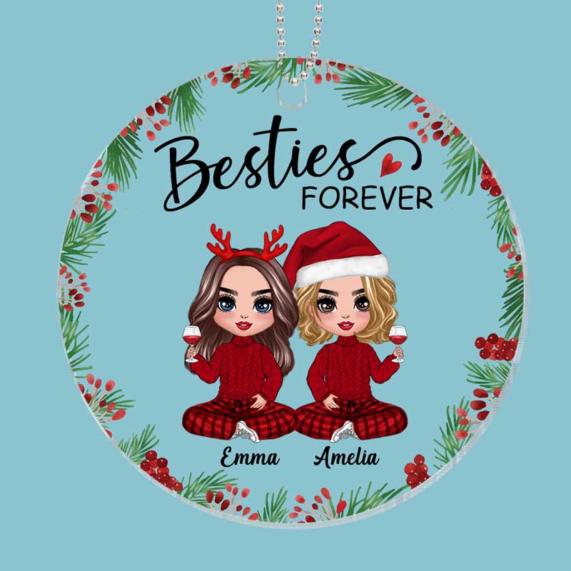 Holly Branch Besties Sisters Checkered Pants Personalized Acrylic Ornament